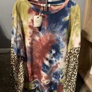 Anotherym Tie-Dye and Leopard Print Top